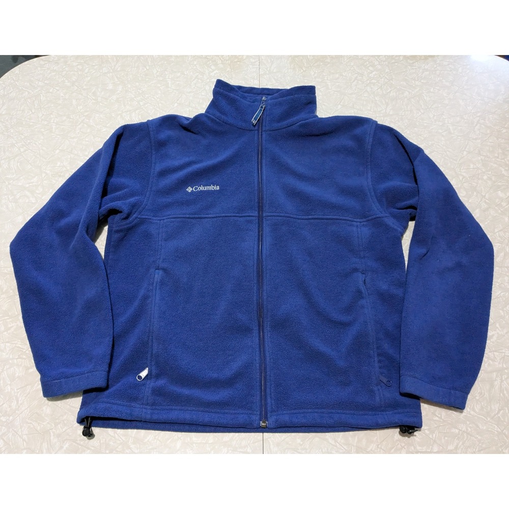 Columbia Mens Medium Fleece Jacket Blue Full Zip Mock Neck Steens Mountain
